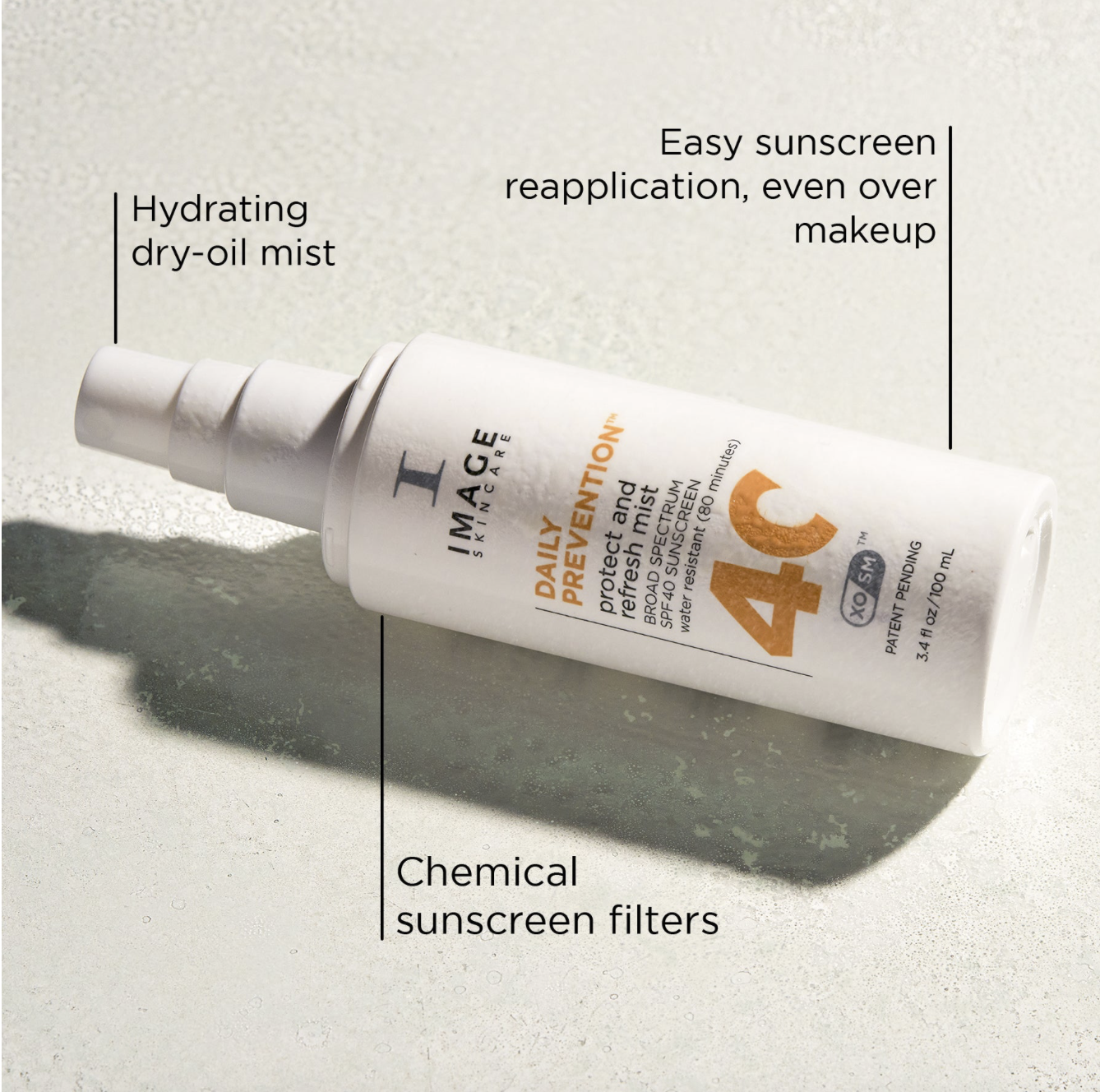 <p><span style="color: rgb(0, 0, 0); font-size: 16px">A hydrating dry-oil SPF 40 sunscreen spray with XOSM Technology™ for touchless reapplication that goes on clear with a glowing, barely there feel.</span></p>