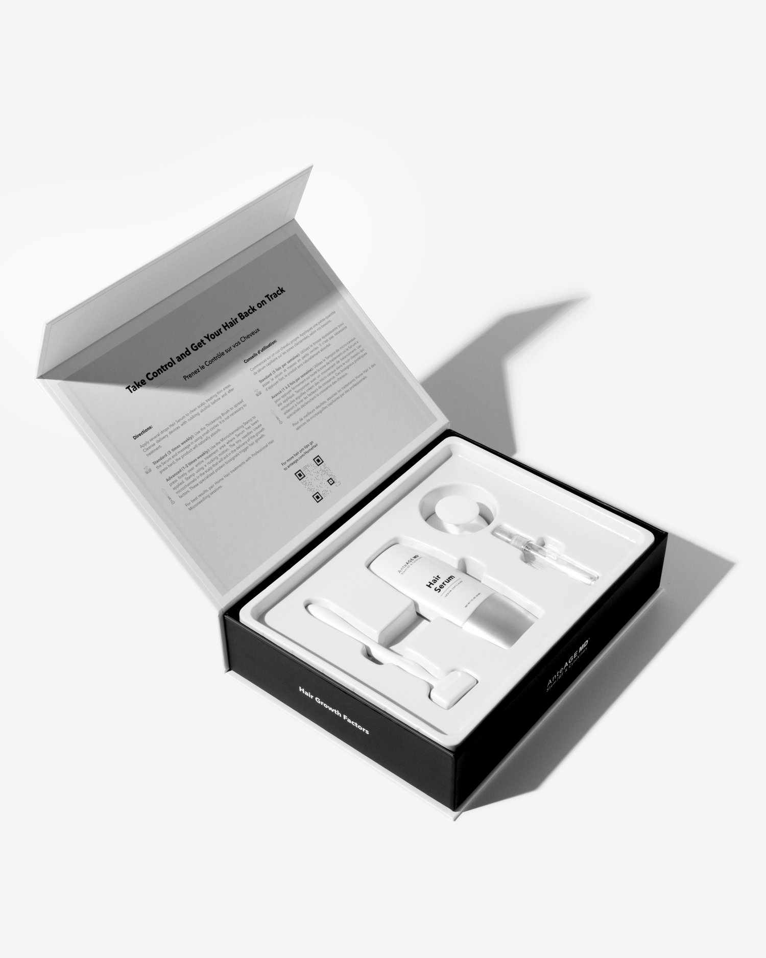 <p>Jumpstart your hair regrowth journey—naturally and without hormones or surgery. The AnteAGE MD® Home Hair System helps reactivate dormant hair follicles using advanced stem cell technology and plant-based ingredients.</p><p>The powerful Hair Serum is packed with growth-stimulating ingredients that support a healthier, fuller head of hair. Use the included microchannel stamp and thickening brush to boost absorption and gently stimulate the scalp.</p><p>Use on its own or to enhance results from in-office treatments.</p><p><strong>What’s included:</strong><br>✔ (1) 30ml AnteAGE MD® Hair Serum<br>✔ (1) 0.25mm Microchannel Stamp<br>✔ (1) Hair Thickening Brush<br>✔ (1) Cleaning Spray Bottle</p>