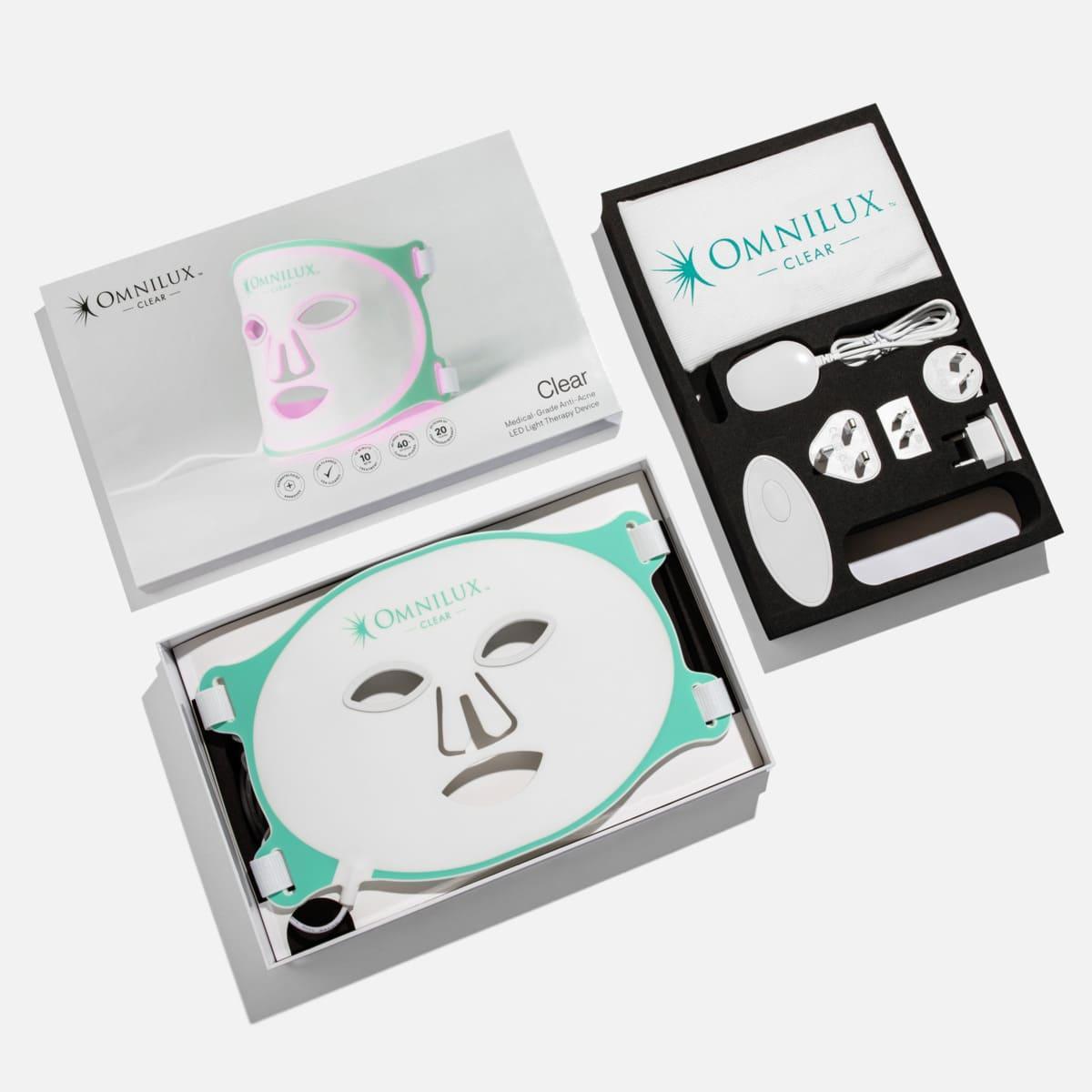 <p>The <strong>Omnilux Clear</strong> is an FDA-cleared, dermatologist-recommended light therapy device designed to treat acne safely and effectively. Using a powerful combination of blue and red LED light, it targets acne-causing bacteria, reduces inflammation, and promotes skin healing—without harsh chemicals or downtime.</p><p><strong>Clinically proven to:</strong><br>✔ Reduce active acne and breakouts<br>✔ Minimize redness and inflammation<br>✔ Speed up healing and clear skin faster<br>✔ Fade and soften the appearance of acne scars</p><p>All-natural, pain-free, and easy to use at home, the Omnilux Clear Mask is your go-to solution for clearer, healthier skin.<br><br></p>
