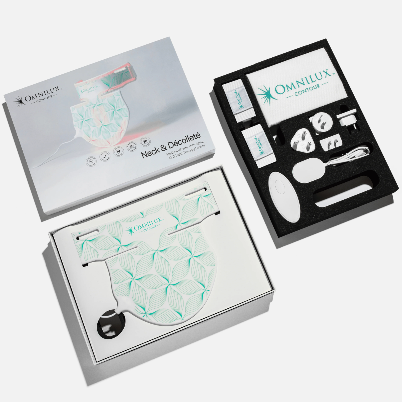 <p>The <strong>Omnilux Contour Neck &amp; Décolleté</strong> is the first and only FDA-cleared red light therapy device specifically designed to treat signs of aging on the <em>neck and chest</em>. Clinically proven red and near-infrared light wavelengths work to reduce wrinkles, improve skin tone, and restore a more youthful appearance.</p><p><strong>Clinically proven to:</strong><br>✔ Smooth fine lines and wrinkles<br>✔ Diminish sunspots, pigmentation, and redness<br>✔ Firm and rejuvenate the neck and chest area<br>✔ Promote healthier, younger-looking skin</p><p>Natural, pain-free, and with no side effects or downtime—just visible results.</p>