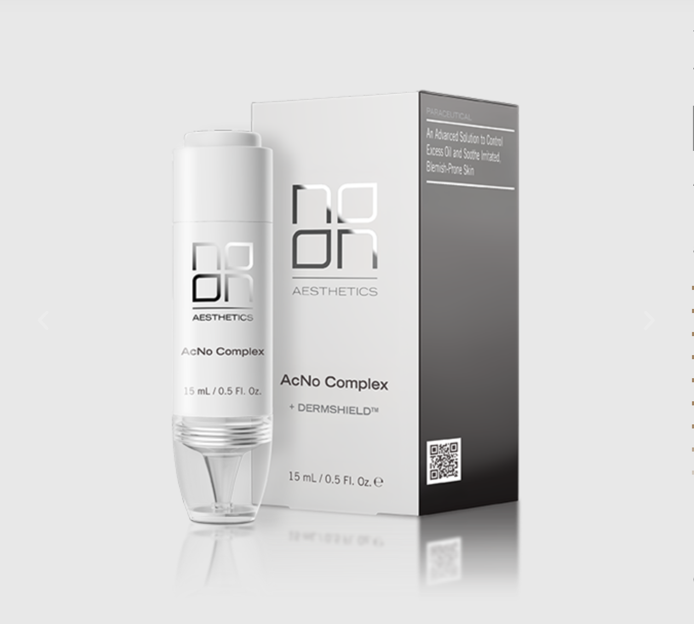 <p><span style="color: rgb(67, 56, 49); font-size: 16px">The AcNo Complex reduces the oiliness of the skin, decreases redness and inflammation, replenishes hydration and moisture levels, and helps to soothe and calm the skin. 15mL bottle.</span></p>